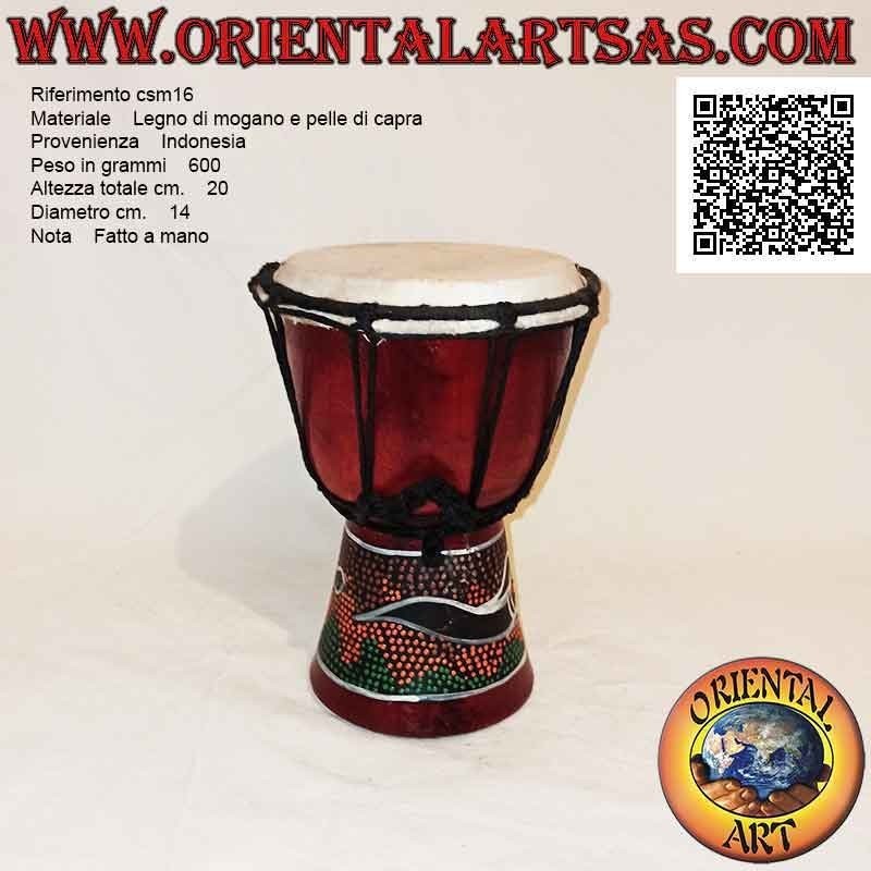 Bongo djembé "mosaic alligator decoration", 20 cm, burgundy color, in mahogany wood and goatskin