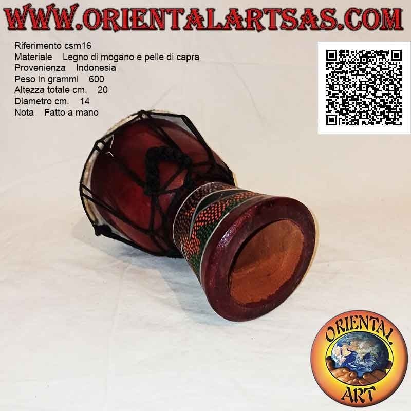 Bongo djembé "mosaic alligator decoration", 20 cm, burgundy color, in mahogany wood and goatskin