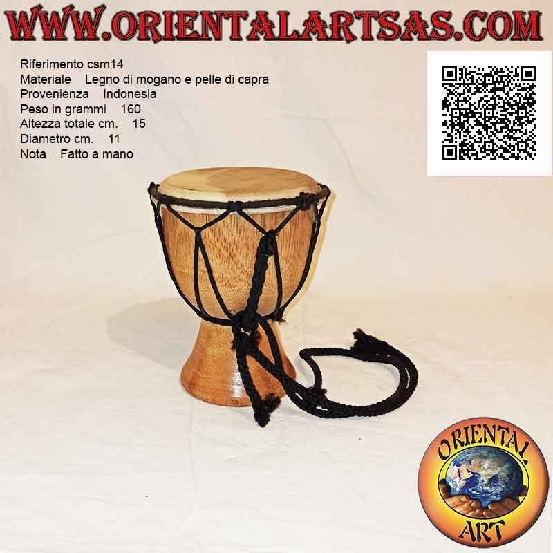 Bongo djembé "simple" 15 cm, coloris clair, en bois d'acajou et cuir de chèvre