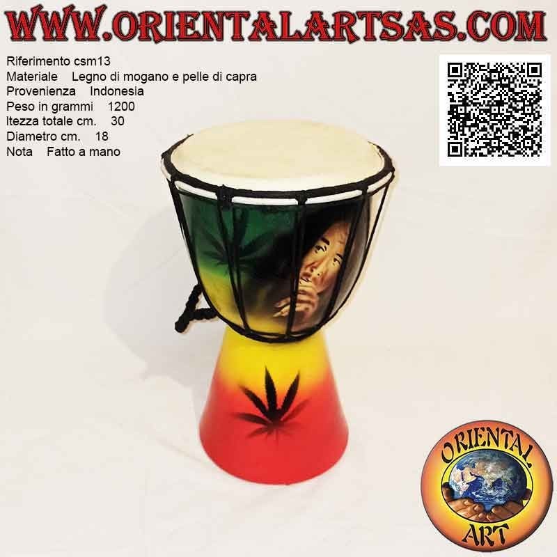 Bongo djembé "decorazione Jamaica" da 30 cm, dipinto a mano, in legno di mogano e pelle di capra (4)