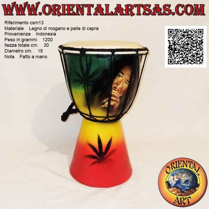 Bongo djembé de 30 cm "Decoración Jamaica", pintado a mano, en madera de caoba y piel de cabra (4)