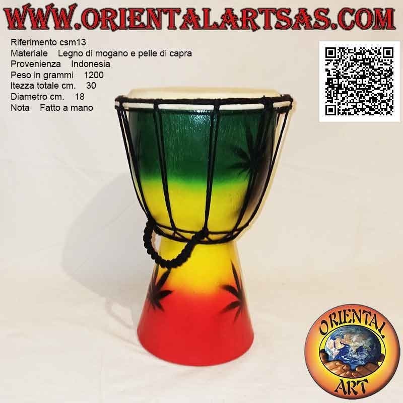 Bongo djembé "Jamaica decoration" 30 cm, hand painted, in mahogany wood and goat skin (4)