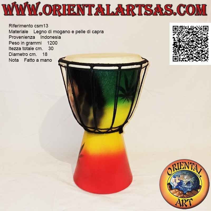 Bongo djembé "decorazione Jamaica" da 30 cm, dipinto a mano, in legno di mogano e pelle di capra (4)
