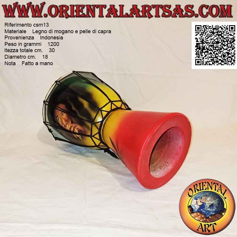 Bongo djembé de 30 cm "Decoración Jamaica", pintado a mano, en madera de caoba y piel de cabra (4)