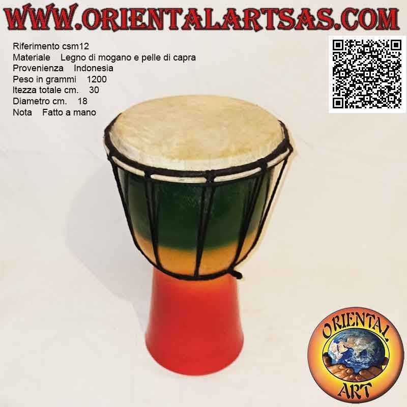 Bongo djembé "décor Jamaïque" 30 cm, peint à la main, en bois d'acajou et cuir de chèvre (3)