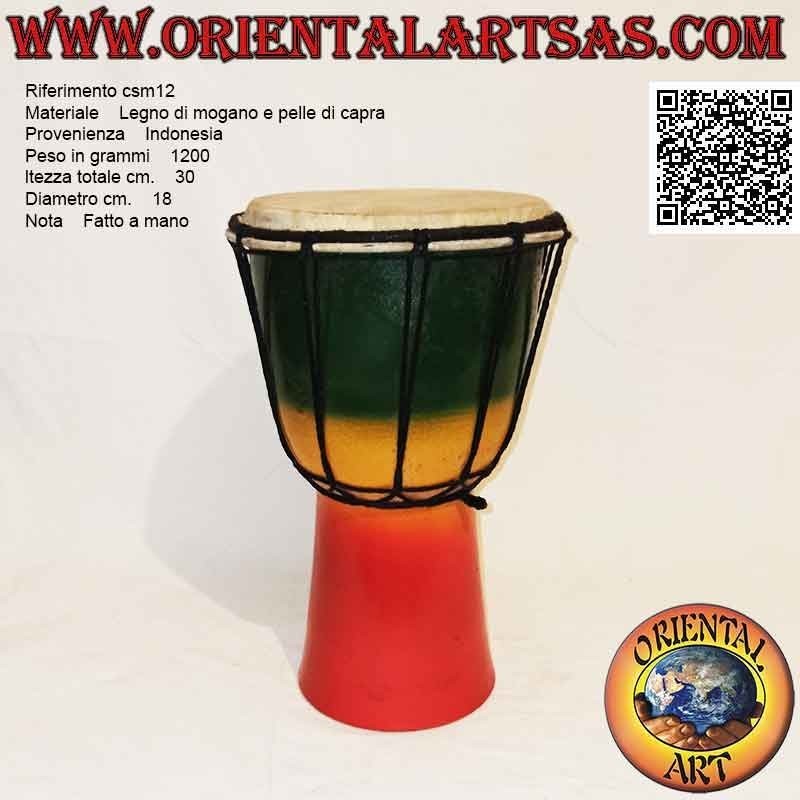 Bongo djembé "decorazione Jamaica" da 30 cm, dipinto a mano, in legno di mogano e pelle di capra (3)