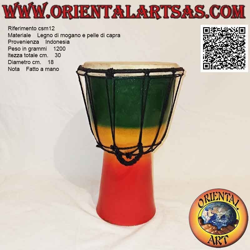 Bongo djembé "Decoración Jamaica" de 30 cm, pintado a mano, en madera de caoba y piel de cabra (3)