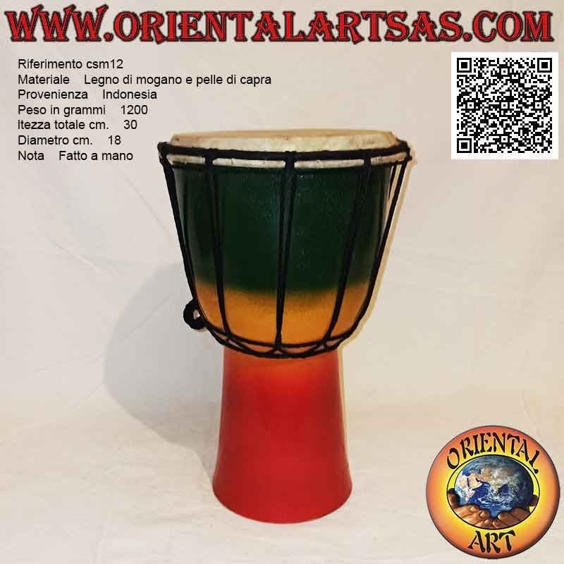 Bongo djembé "Decoración Jamaica" de 30 cm, pintado a mano, en madera de caoba y piel de cabra (3)
