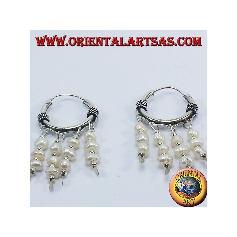 silver hoop earrings with freshwater pearls