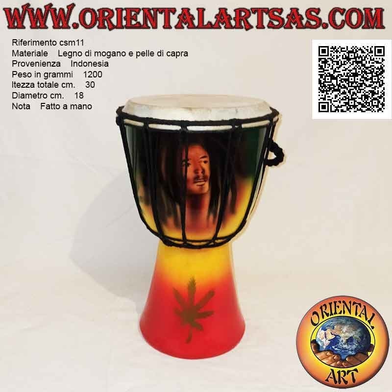 Bongo djembé "decorazione Jamaica" da 30 cm, dipinto a mano, in legno di mogano e pelle di capra (2)