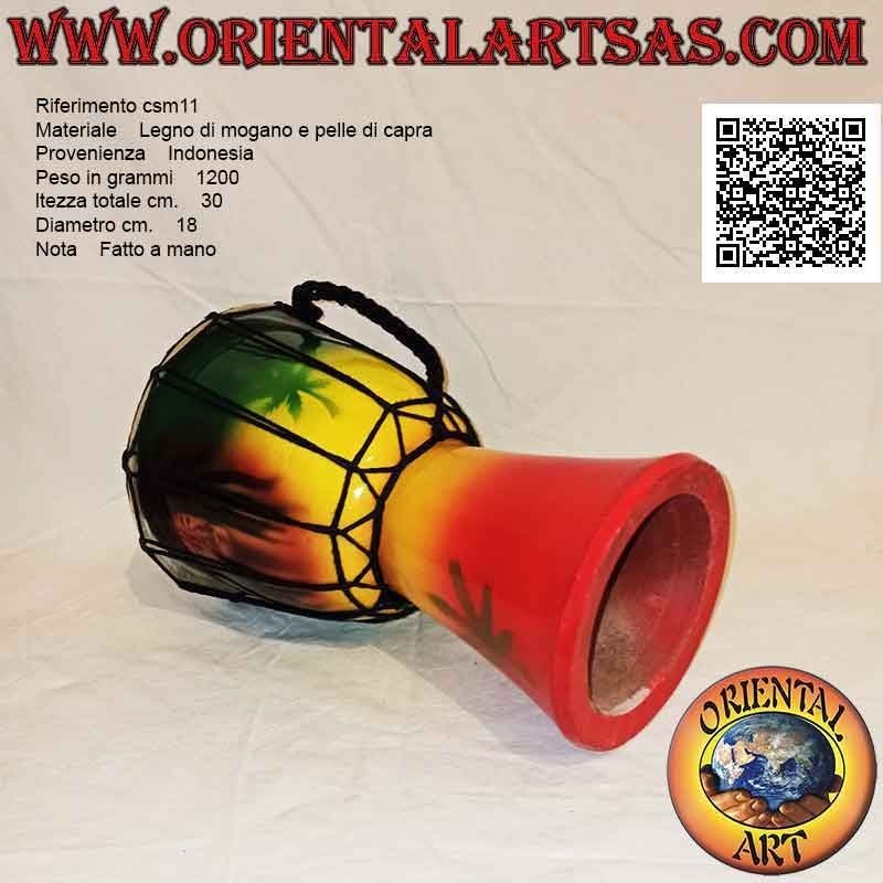 Bongo djembé "decorazione Jamaica" da 30 cm, dipinto a mano, in legno di mogano e pelle di capra (2)