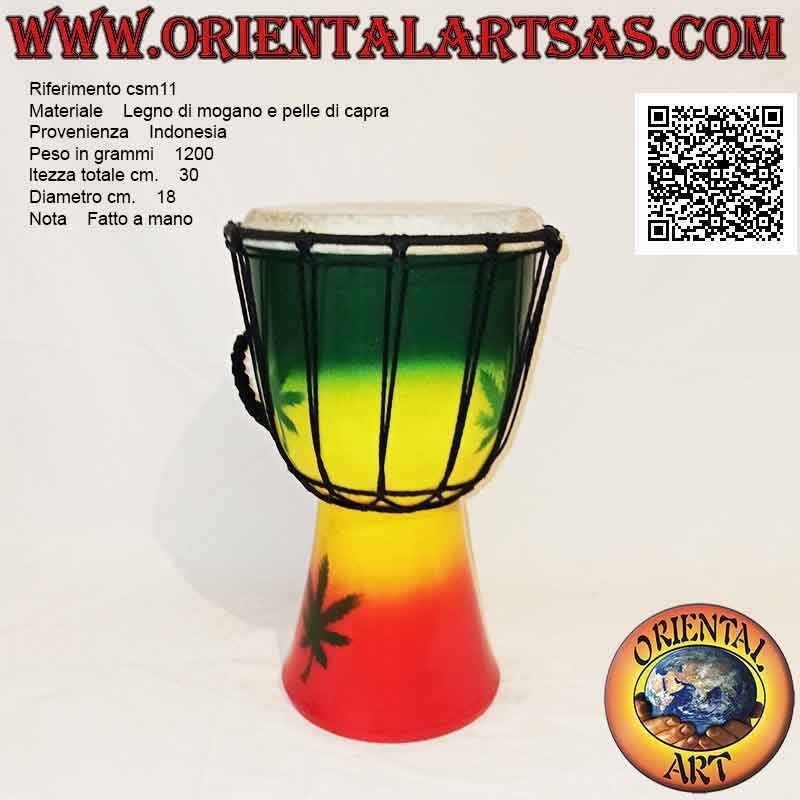 Bongo djembé "Decoración Jamaica" de 30 cm, pintado a mano, en madera de caoba y piel de cabra (2)