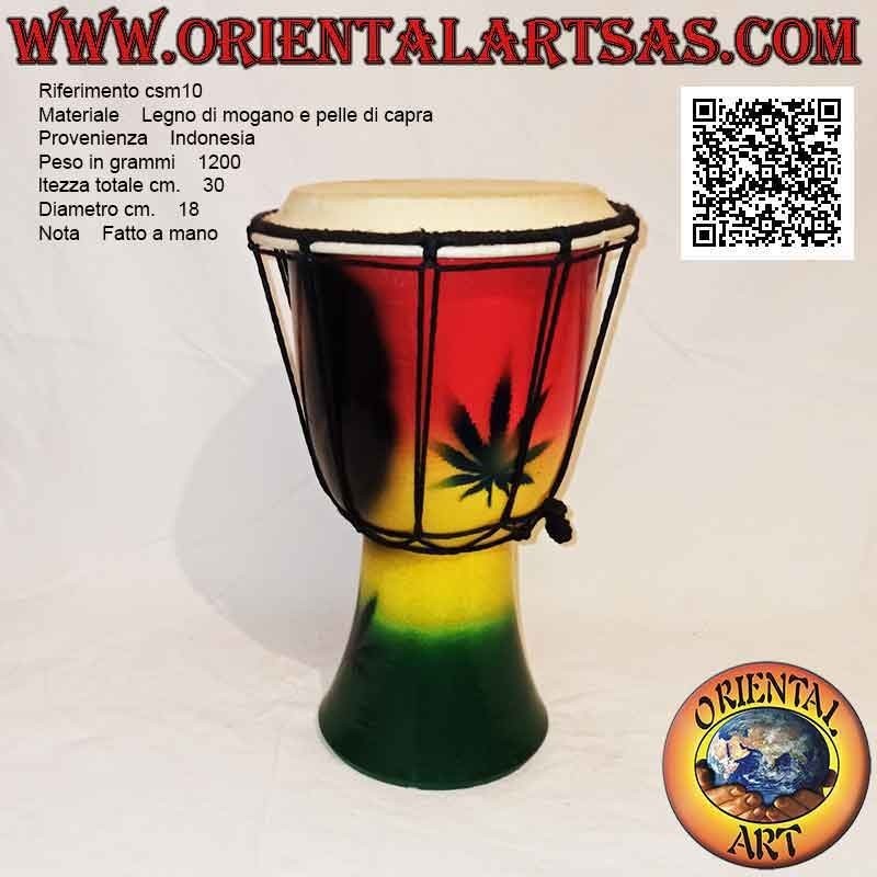 Bongo djembé "decorazione Jamaica" da 30 cm, dipinto a mano, in legno di mogano e pelle di capra (1)