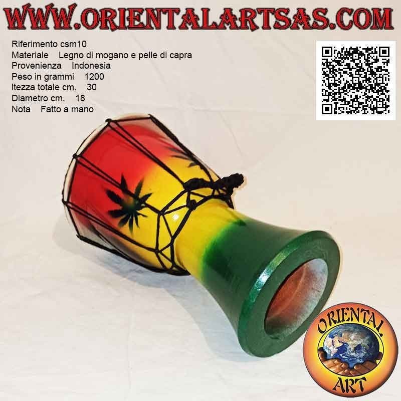 Bongo djembé "decorazione Jamaica" da 30 cm, dipinto a mano, in legno di mogano e pelle di capra (1)