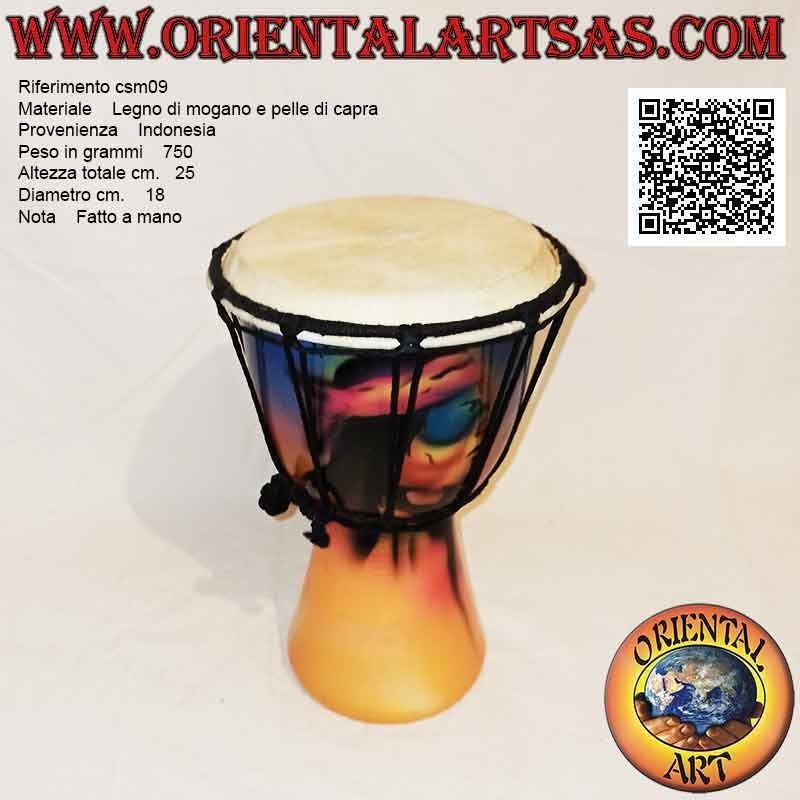 Bongo djembé "Decoración Jamaica" de 25 cm, pintado a mano, en madera de caoba y piel de cabra (8)