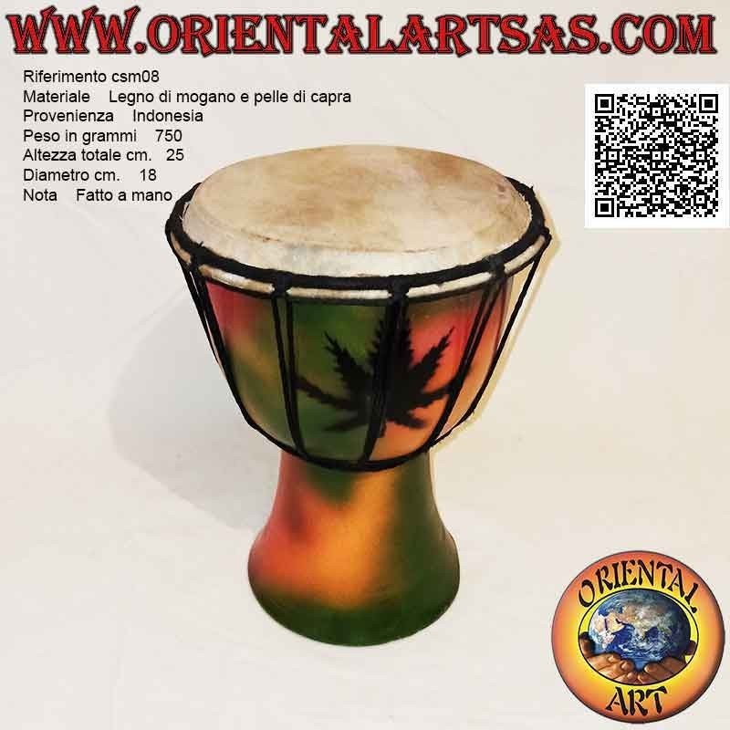 Djembé bongo "décor Jamaïque" de 25 cm, peint à la main, en bois d'acajou et cuir de chèvre (7)