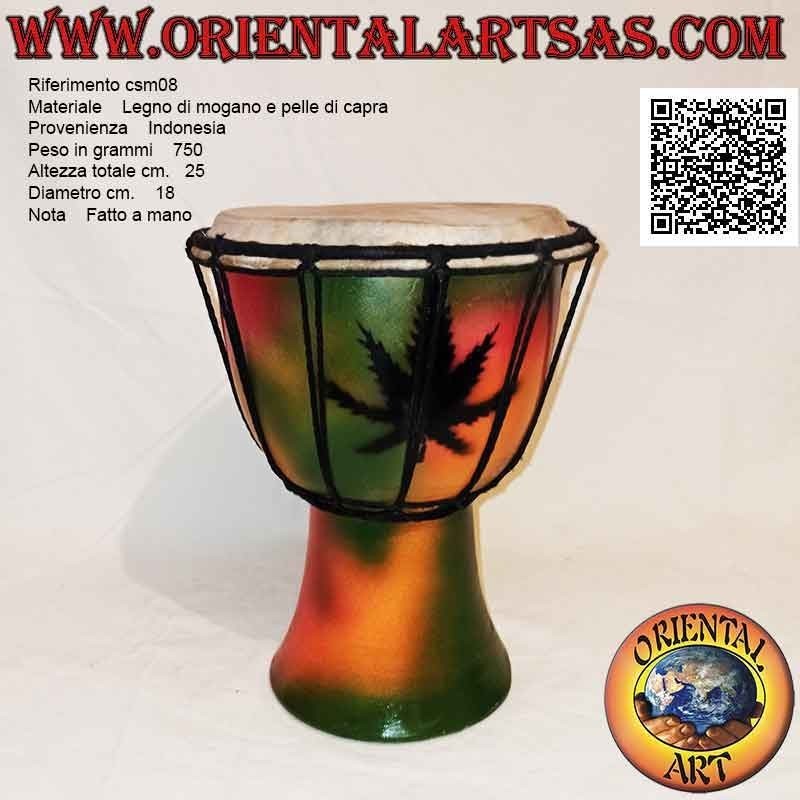 Djembé bongo "décor Jamaïque" de 25 cm, peint à la main, en bois d'acajou et cuir de chèvre (7)