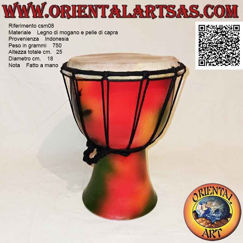 Bongo djembé "decorazione Jamaica" da 25 cm, dipinto a mano, in legno di mogano e pelle di capra (7)