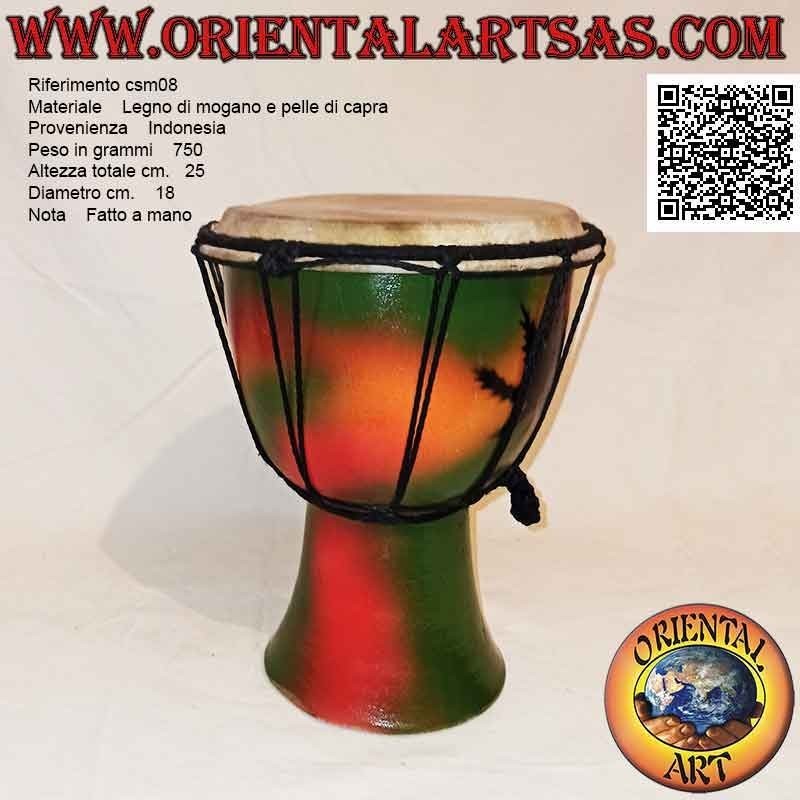 Bongo djembé "decorazione Jamaica" da 25 cm, dipinto a mano, in legno di mogano e pelle di capra (7)