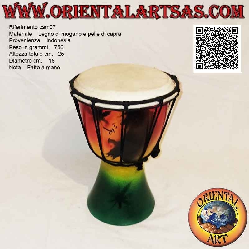 Bongo djembé "decorazione Jamaica" da 25 cm, dipinto a mano, in legno di mogano e pelle di capra (6)