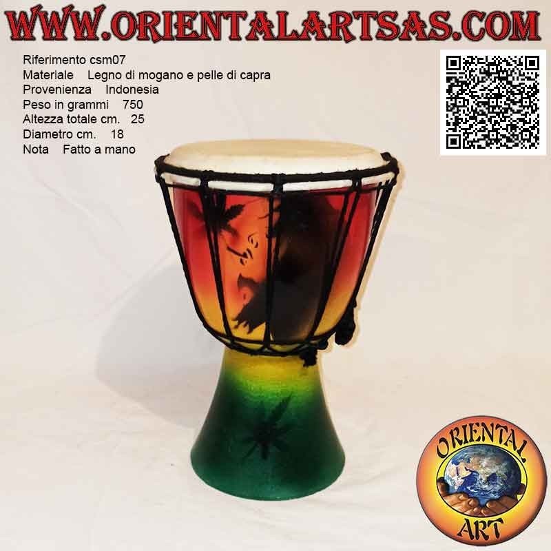Bongo Djembé "Jamaika Dekoration" von 25 cm, handbemalt, aus Mahagoniholz ​​und Ziegenleder (6)