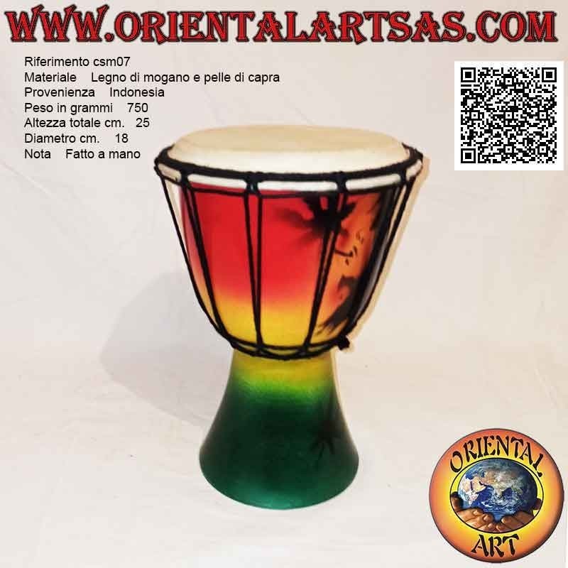 Bongo Djembé "Jamaika Dekoration" von 25 cm, handbemalt, aus Mahagoniholz ​​und Ziegenleder (6)