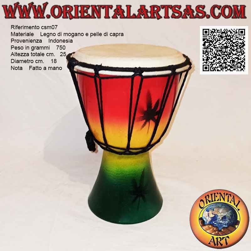 Bongo Djembé "Jamaika Dekoration" von 25 cm, handbemalt, aus Mahagoniholz ​​und Ziegenleder (6)