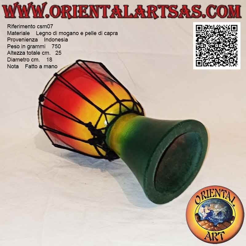 Bongo Djembé "Jamaika Dekoration" von 25 cm, handbemalt, aus Mahagoniholz ​​und Ziegenleder (6)