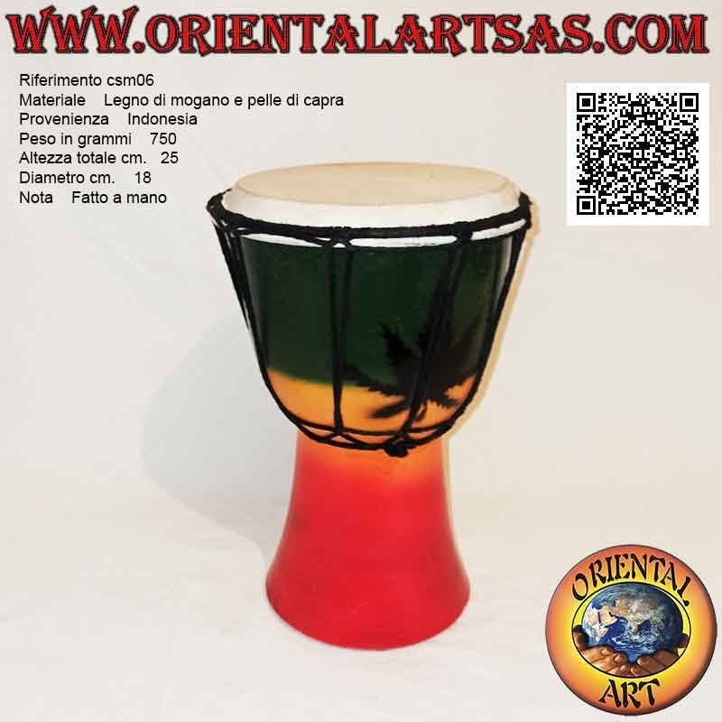 Bongo djembé "Decoración Jamaica" 25 cm, pintado a mano, en madera de caoba y piel de cabra (5)