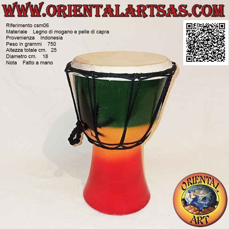 Bongo djembé "decorazione Jamaica" da 25 cm, dipinto a mano, in legno di mogano e pelle di capra (5)