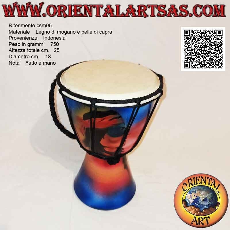 Bongo djembé "Decoración Jamaica" 25 cm, pintado a mano, en madera de caoba y piel de cabra (4)