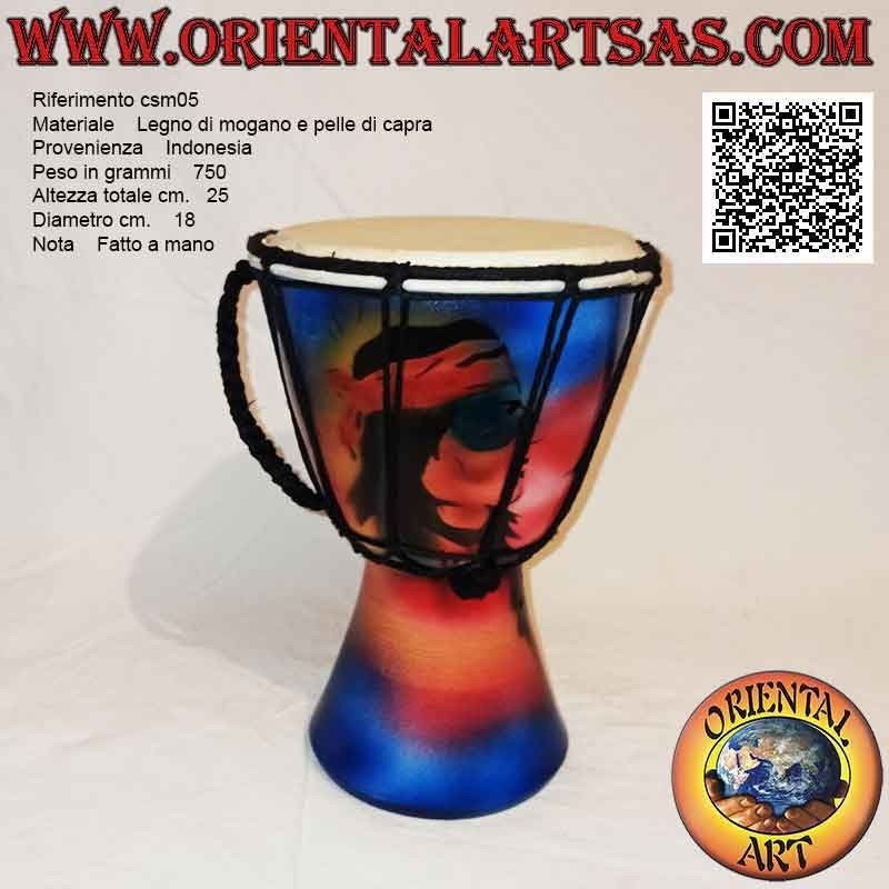 Bongo djembé "Jamaica decoration" of 25 cm, hand painted, in mahogany wood and goatskin (4)