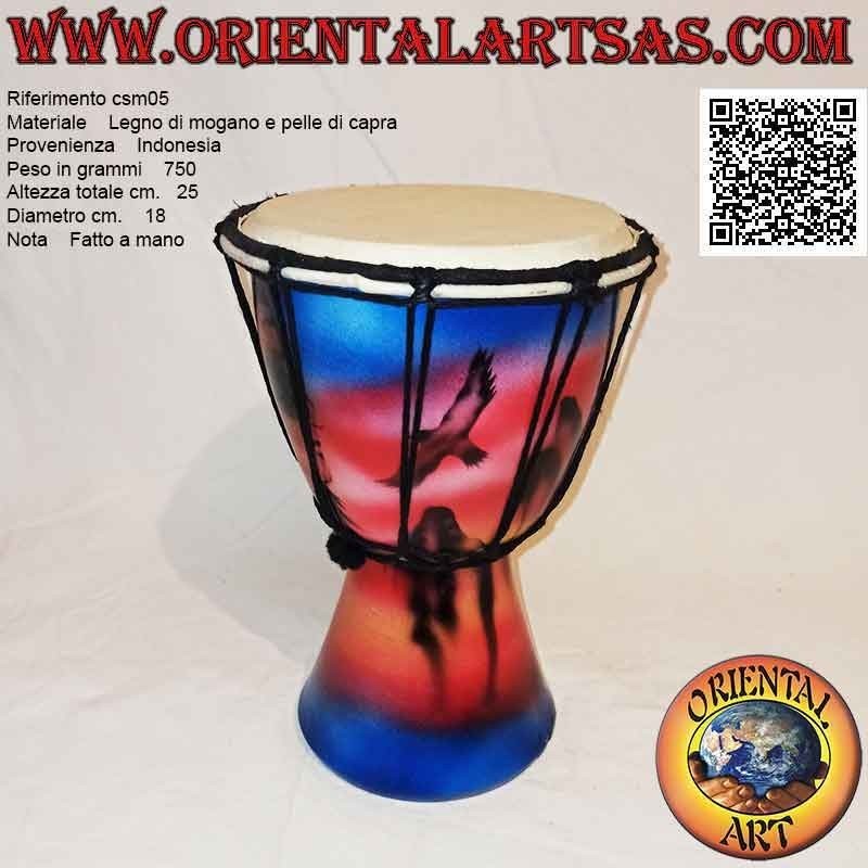 Bongo djembé "Decoración Jamaica" 25 cm, pintado a mano, en madera de caoba y piel de cabra (4)