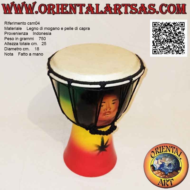 Bongo djembé "Decoración Jamaica" de 25 cm, pintado a mano, en madera de caoba y piel de cabra (3)