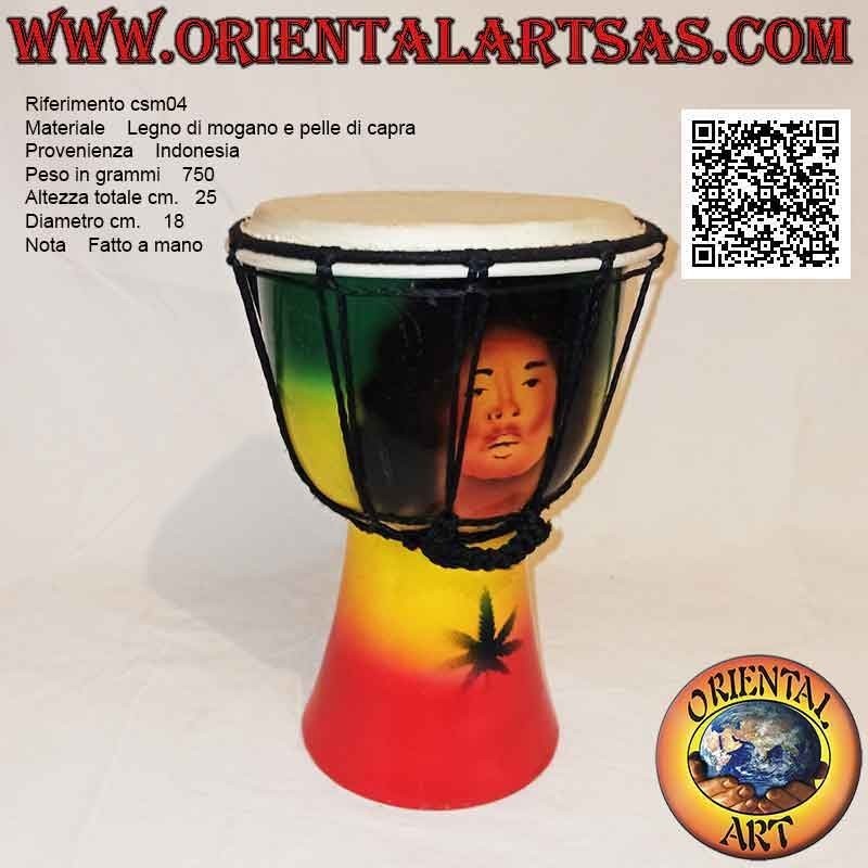 Bongo Djembé "Jamaika Dekoration" von 25 cm, handbemalt, aus Mahagoniholz ​​und Ziegenleder (3)