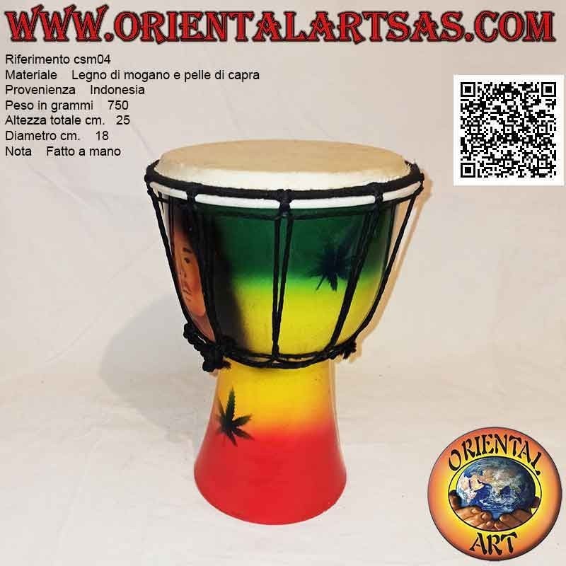 Bongo djembé "Jamaica decoration" 25 cm, hand painted, in mahogany wood and goatskin (3)