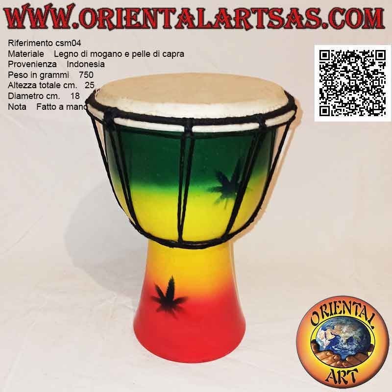 Bongo Djembé "Jamaika Dekoration" von 25 cm, handbemalt, aus Mahagoniholz ​​und Ziegenleder (3)