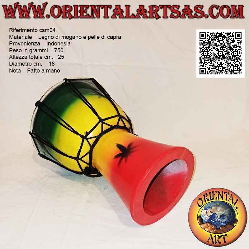 Bongo djembé "decorazione Jamaica" da 25 cm, dipinto a mano, in legno di mogano e pelle di capra (3)
