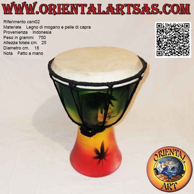 Bongo Djembé "Jamaika Dekoration" von 25 cm, handbemalt, aus Mahagoniholz ​​und Ziegenleder (2)