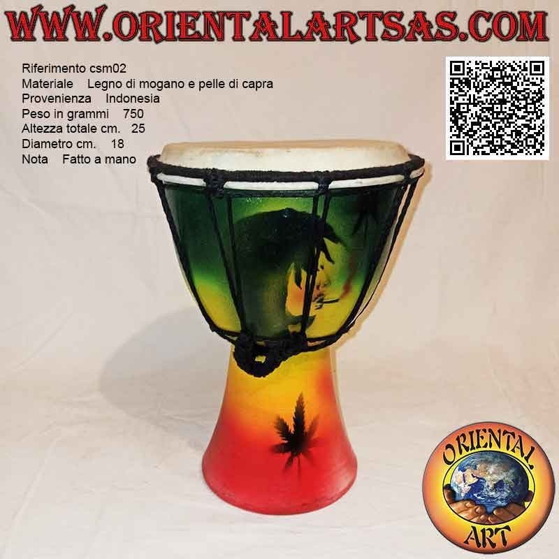 Bongo Djembé "Jamaika Dekoration" von 25 cm, handbemalt, aus Mahagoniholz ​​und Ziegenleder (2)