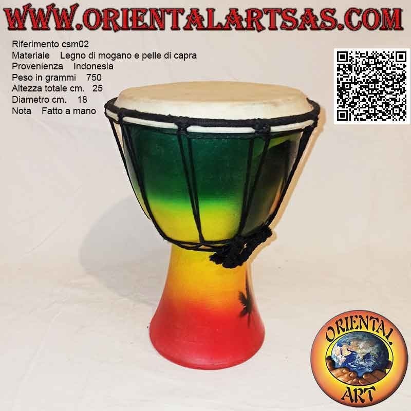 Bongo djembé "decorazione Jamaica" da 25 cm, dipinto a mano, in legno di mogano e pelle di capra (2)