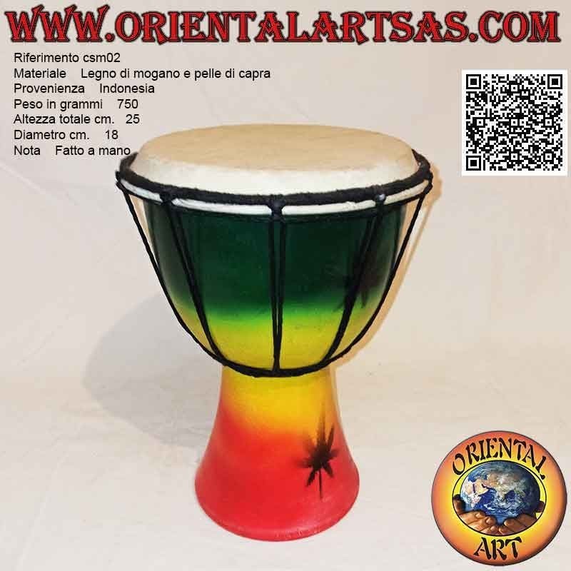 Bongo djembé "Decoración Jamaica" de 25 cm, pintado a mano, en madera de caoba y piel de cabra (2)