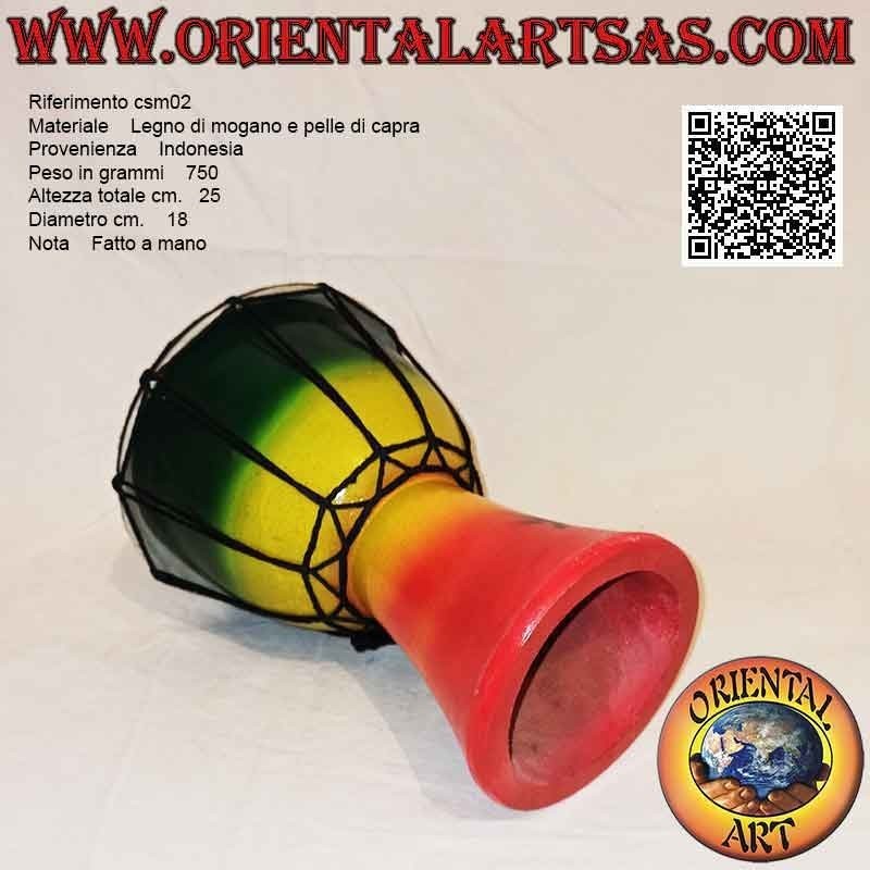 Bongo djembé "decorazione Jamaica" da 25 cm, dipinto a mano, in legno di mogano e pelle di capra (2)