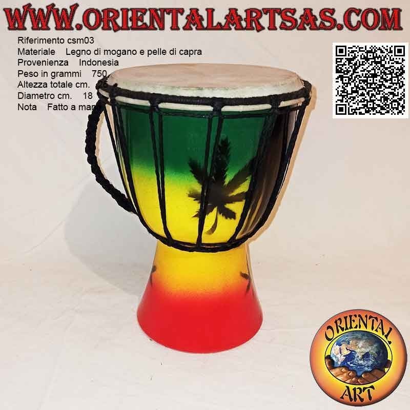 Bongo djembé "Decoración Jamaica" de 25 cm, pintado a mano, en madera de caoba y piel de cabra (1)