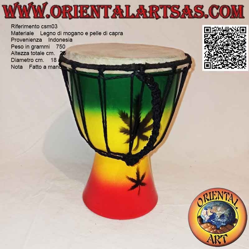 Bongo djembé "decorazione Jamaica" da 25 cm, dipinto a mano, in legno di mogano e pelle di capra (1)