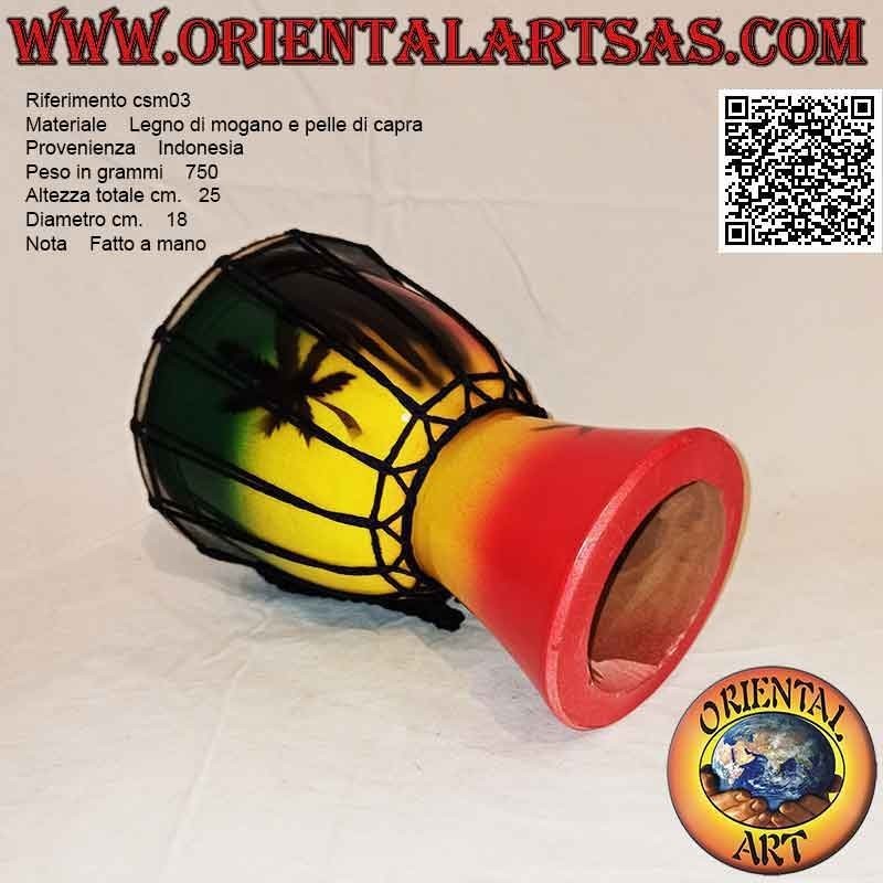 Bongo djembé "decorazione Jamaica" da 25 cm, dipinto a mano, in legno di mogano e pelle di capra (1)