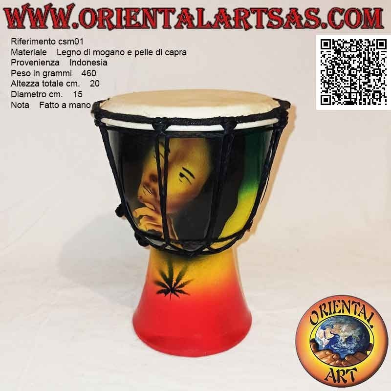 20 cm "Jamaica decoration" djembé bongo, hand painted, in mahogany wood and goatskin