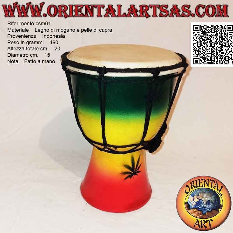 Bongo djembé "Decoración Jamaica" de 20 cm, pintado a mano, en madera de caoba y piel de cabra