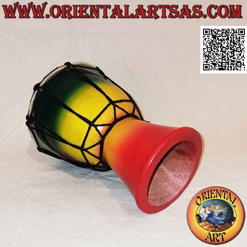 Bongo djembé "décor Jamaïque" 20 cm, peint à la main, en bois d'acajou et cuir de chèvre