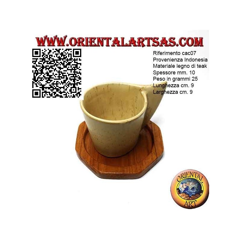 Sottobicchiere ottagonale in legno di teak con bordo rialzato da 9 cm